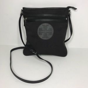 TORY BURCH black perforated logo crossbody bag